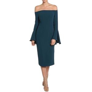 Bardot Solange Teal Blue Midi Off-Shoulder Dress Size 8